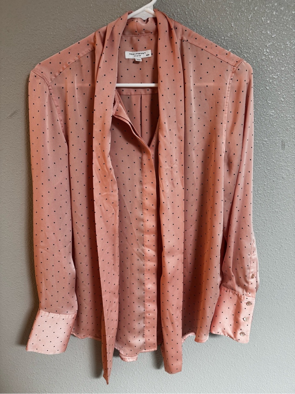 Equipment Pink Polka Dot Silk Tie-Neck Blouse